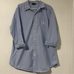 Ralph Lauren Women's Blue Striped Button Up Oversize Shirt/Dress Quarter Sleeve